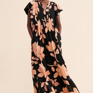 Anthropologie Floral Flounce Maxi Dress, XL Petite